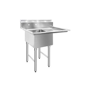 ChefAsst 40″ CA-S1C181812-18R-316 16-Gauge Stainless Steel Single Compartment Commercial Sink with Stainless Steel Legs, and Right 18″ Drainboard – 18″ x 18″ x 12″ Bowl