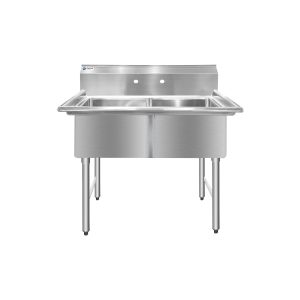 ChefAsst 42″ CA-S2C181812-316 16-Gauge Stainless Steel Two Compartment Commercial Sink with Stainless Steel Legs, Cross Bracing, and without Drainboards – 18″ x 18″ x 12″ Bowls