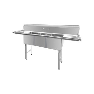 ChefAsst 54″ CA-S3C101410-12LR-316 16-Gauge Stainless Steel Three Compartment Commercial Sink with Stainless Steel Legs, and Two 12″ Drainboards – 10″ x 14″ x 10″ Bowl