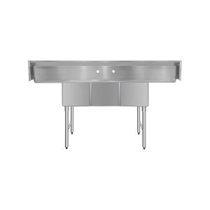 ChefAsst 54″ CA-S3C101410-12LR-316 16-Gauge Stainless Steel Three Compartment Commercial Sink with Stainless Steel Legs, and Two 12″ Drainboards – 10″ x 14″ x 10″ Bowl