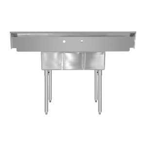 ChefAsst 54″ CA-S3C101410-12LR-416 16-Gauge 304 Stainless Steel Three Compartment Commercial Sink with 430 Stainless Steel Legs, Cross Bracing, and Two 12″ Drainboards – 10″ x 14″ x 10″ Bowl