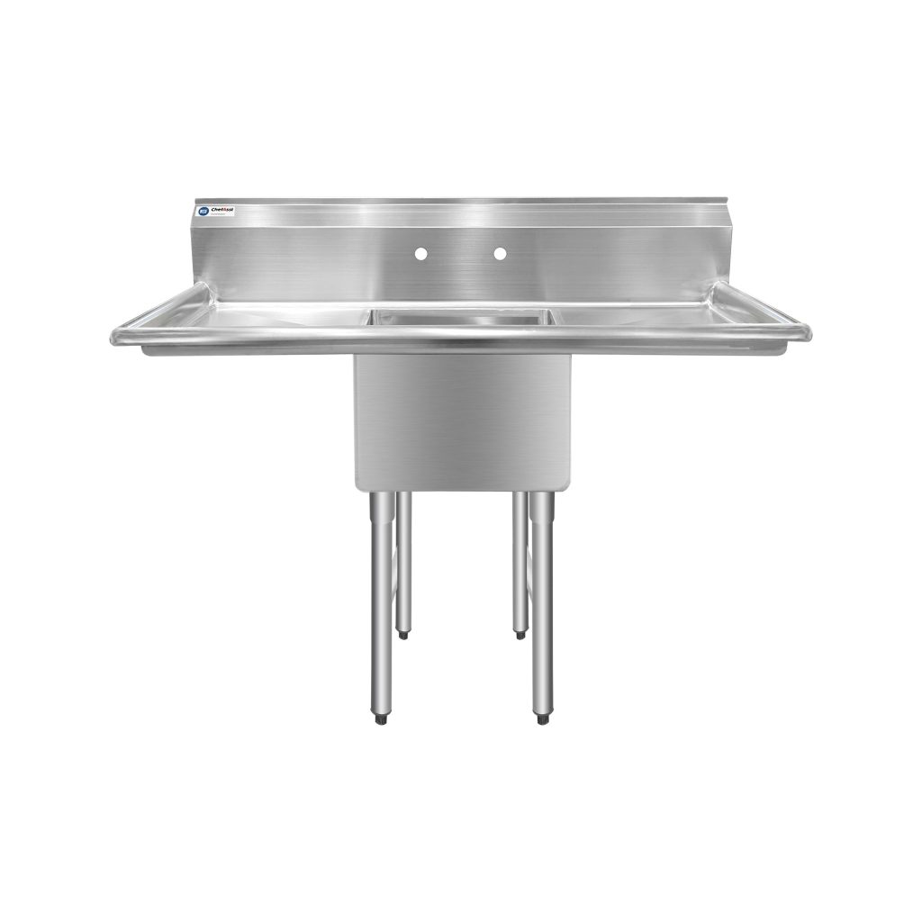 ChefAsst 55″ CA-S1C181812-18LR-316 16-Gauge Stainless Steel Single Compartment Commercial Sink with Stainless Steel Legs and Two 18″ Drainboards – 18″ x 18″ x 12″ Bowl
