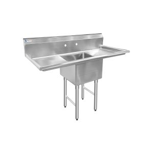 ChefAsst 55″ CA-S1C181812-18LR-316 16-Gauge Stainless Steel Single Compartment Commercial Sink with Stainless Steel Legs and Two 18″ Drainboards – 18″ x 18″ x 12″ Bowl