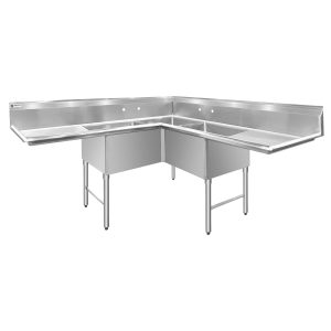 ChefAsst 57″ CA-S3C181812C-18LR-316 16-Gauge Stainless Steel Three Compartment Commercial Sink with Stainless Steel Legs, Cross Bracing, and Two 18″ Drainboards – 18″ x 18″ x 12″ Bowl