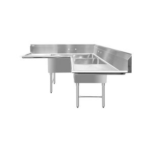 ChefAsst 57″ CA-S3C181812C-18LR-316 16-Gauge Stainless Steel Three Compartment Commercial Sink with Stainless Steel Legs, Cross Bracing, and Two 18″ Drainboards – 18″ x 18″ x 12″ Bowl