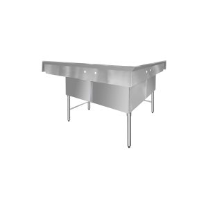 ChefAsst 57″ CA-S3C181812C-18LR-316 16-Gauge Stainless Steel Three Compartment Commercial Sink with Stainless Steel Legs, Cross Bracing, and Two 18″ Drainboards – 18″ x 18″ x 12″ Bowl