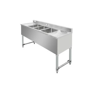 ChefAsst 60″ CA-BS101410-13LR-318 18-Gauge 304 Stainless Steel Three Bar Sink with Galvanized Legs, Cross Bracing, and Two 13″ Drainboards – 10″ x 14″ x 10″ Bowl