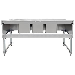 ChefAsst 60″ CA-BS101410-13LR-318 18-Gauge 304 Stainless Steel Three Bar Sink with Galvanized Legs, Cross Bracing, and Two 13″ Drainboards – 10″ x 14″ x 10″ Bowl