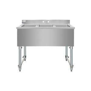 ChefAsst 38″ CA-BS101410-318 18-Gauge 304 Stainless Steel Three Bar Sink with Galvanized Legs and Cross Bracing – 10″ x 14″ x 10″ Bowl