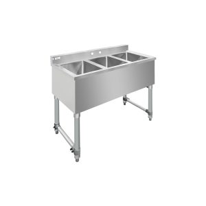 ChefAsst 38″ CA-BS101410-318 18-Gauge 304 Stainless Steel Three Bar Sink with Galvanized Legs and Cross Bracing – 10″ x 14″ x 10″ Bowl