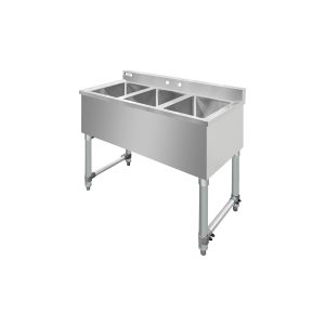 ChefAsst 38″ CA-BS101410-318 18-Gauge 304 Stainless Steel Three Bar Sink with Galvanized Legs and Cross Bracing – 10″ x 14″ x 10″ Bowl