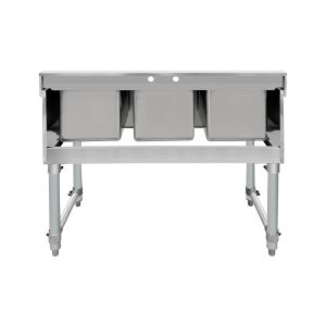 ChefAsst 38″ CA-BS101410-318 18-Gauge 304 Stainless Steel Three Bar Sink with Galvanized Legs and Cross Bracing – 10″ x 14″ x 10″ Bowl