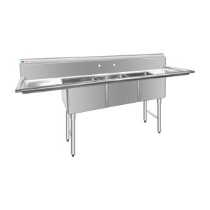 ChefAsst 75″ CA-S3C151512-15LR-316 16-Gauge Stainless Steel Three Compartment Commercial Sink with Stainless Steel Legs, and Two 15″ Drainboards – 15″ x 15″ x 12″ Bowl