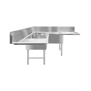 ChefAsst 75″ CA-S3C242414C-24LR-316 16-Gauge Stainless Steel Three Compartment Commercial Sink with Stainless Steel Legs, Cross Bracing, and Two 24″ Drainboards – 24″ x 24″ x 14″ Bowl