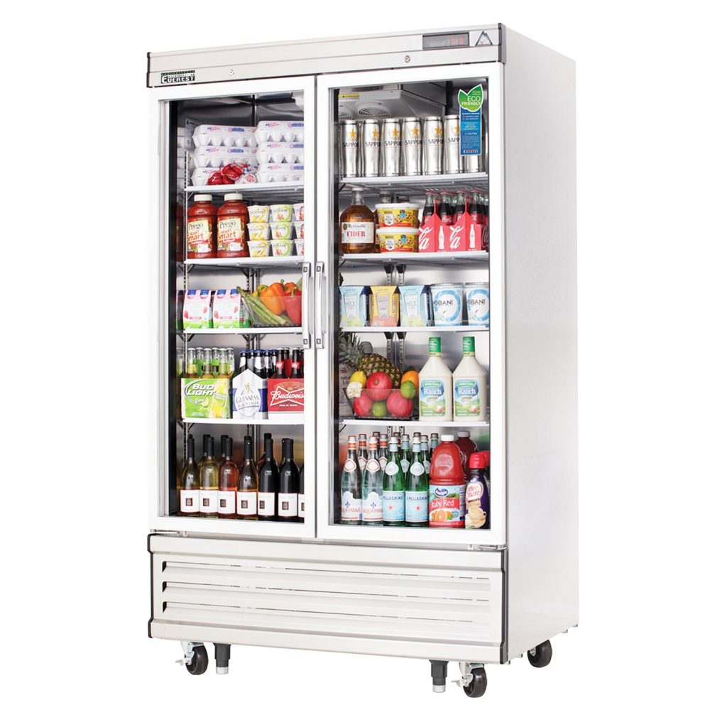 Everest EBGNR2 39 3/8″ Stainless Steel 33 cu. ft Reach-In Refrigerator, 2 Glass Full Doors, Bottom Mount