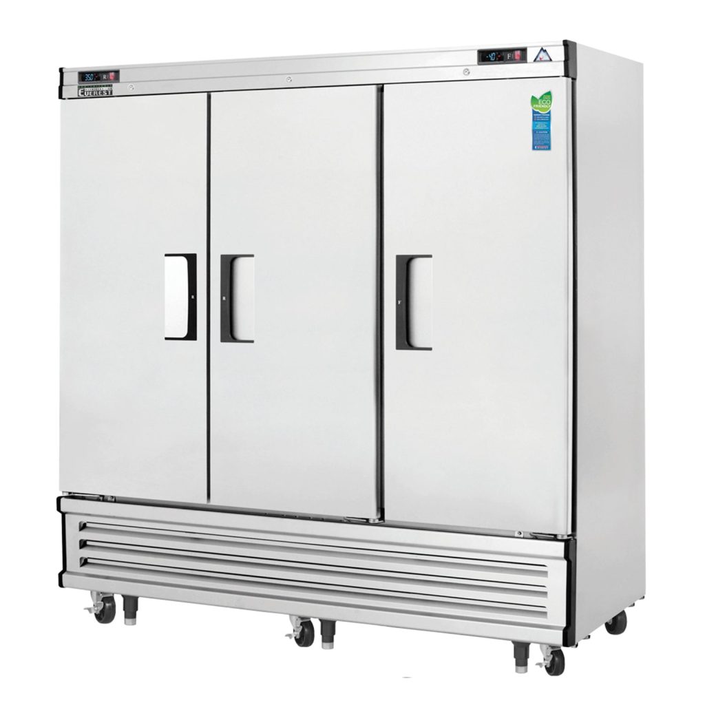 Everest EBRF3 74 3/4″ Stainless Steel Reach-In Refrigerator/Freezer Combo, 3 Solid Full Doors, Bottom Mount