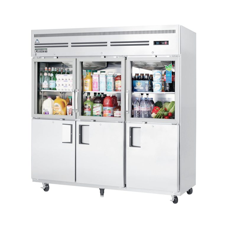 Everest EGSH6 74 3/4" Neverdur Acero Inoxidable Refrigerador de Entrada, 3 Puertas de Vidrio y 3 Puertas Sólidas a Medida, Montaje Superior