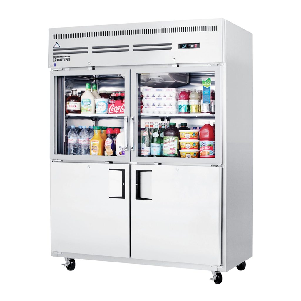 Everest EGSWH4 59″ Stainless Steel Reach-In Refrigerator, 2 Glass & 2 Solid Half Doors, Top Mount
