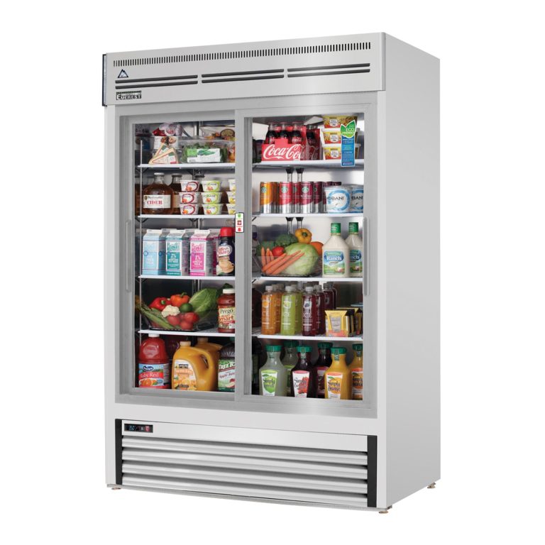 Everest EMGR48-SS 53 1/8" Acero Inoxidable 48 pies cúbicos Expositor Refrigerador, 2 Puertas de Vidrio