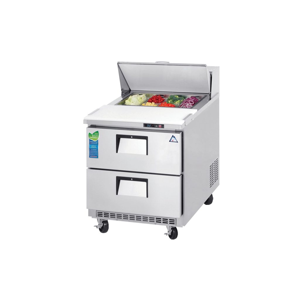 Everest EPBNR1-D2 27 3/4″ Stainless Steel Refrigerated Sandwich Salad Prep Table, 2 Drawers