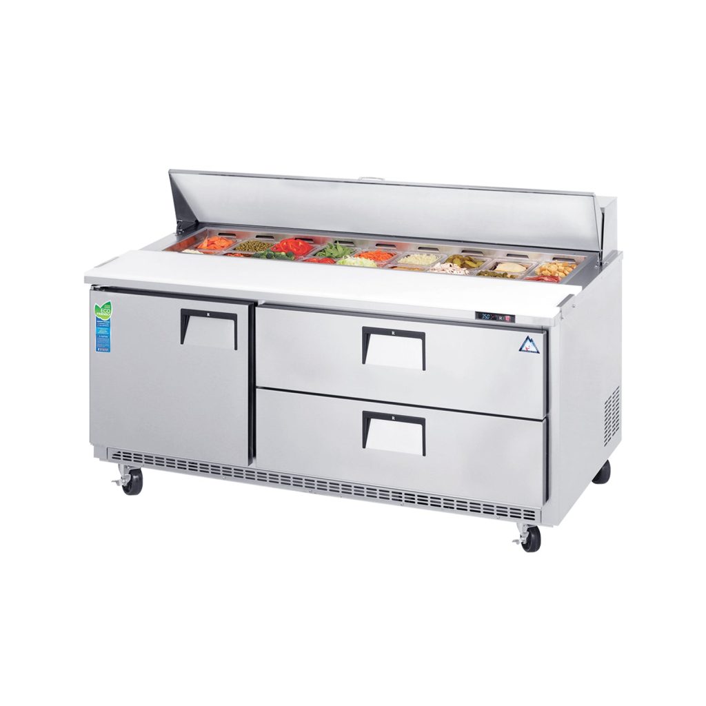 Everest EPBNR3-D2 71 1/8″ Stainless Steel Refrigerated Sandwich Salad Prep Table, 1 Solid Door & 2 Drawers