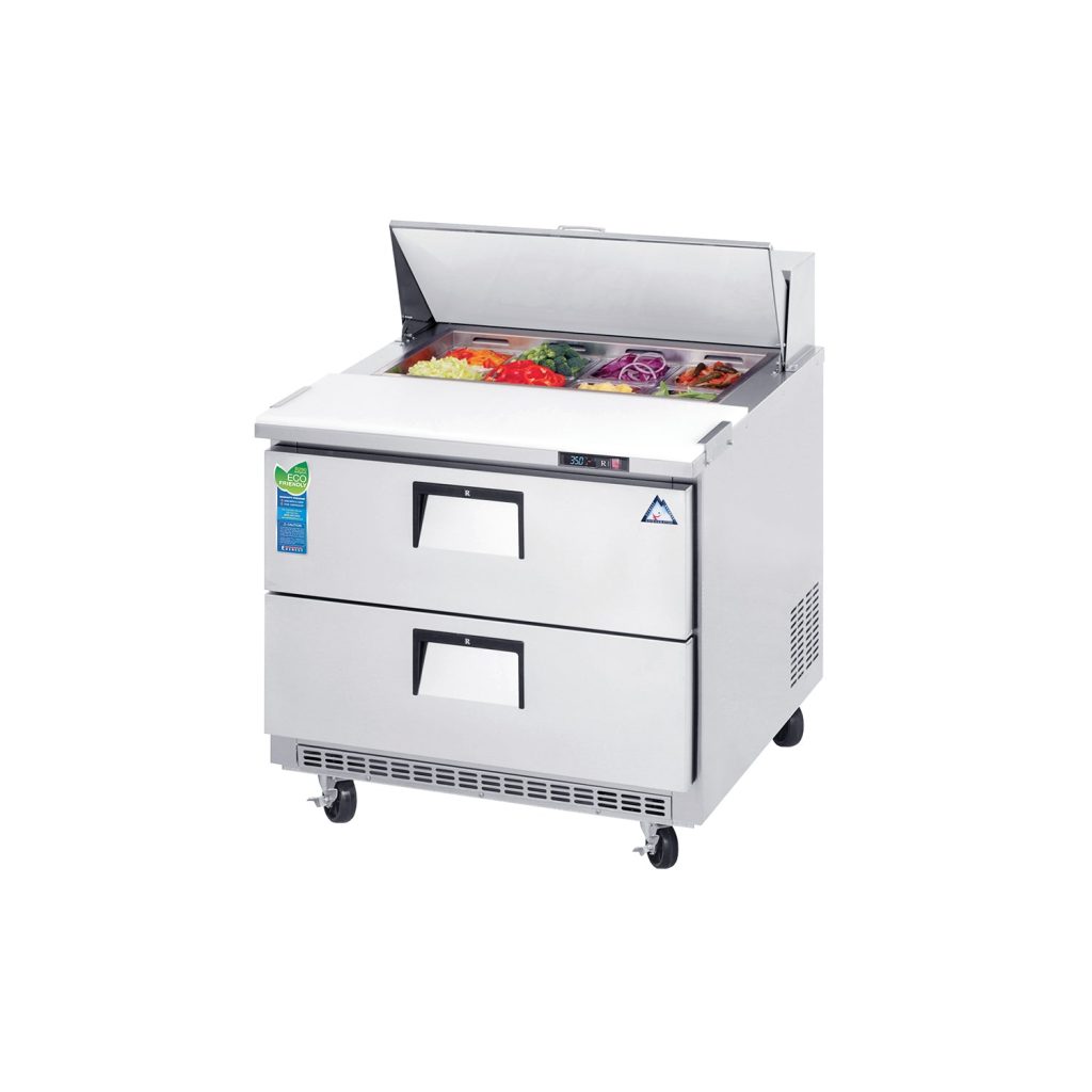 Everest EPBNSR2-D2 35 5/8″ Stainless Steel Refrigerated Sandwich Salad Prep Table, 2 Drawers