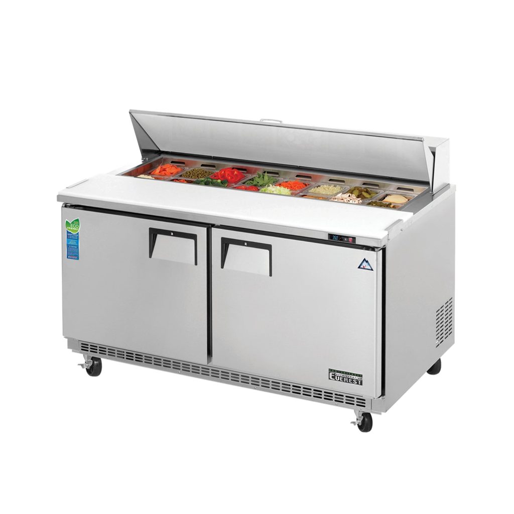 Everest EPBNWR2 59 1/8″ Stainless Steel Refrigerated Sandwich Salad Prep Table, 2 Solid Doors