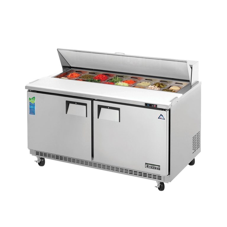 Everest EPBNWR2 59 1/8" Acero Inoxidable Refrigerador de Mesa para Sandwiches y Ensaladas Saladas con 2 Puertas Fijas
