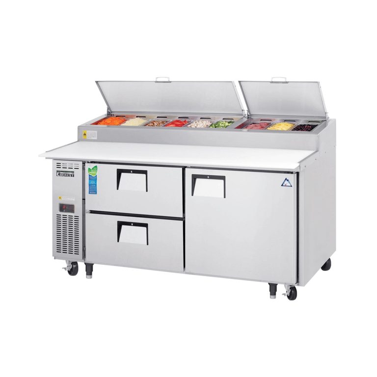 Everest EPPR2-D2 71" Acero Inoxidable Pizza Prep Table Refrigerator, 2 Cajones y 1 Puerta Fija