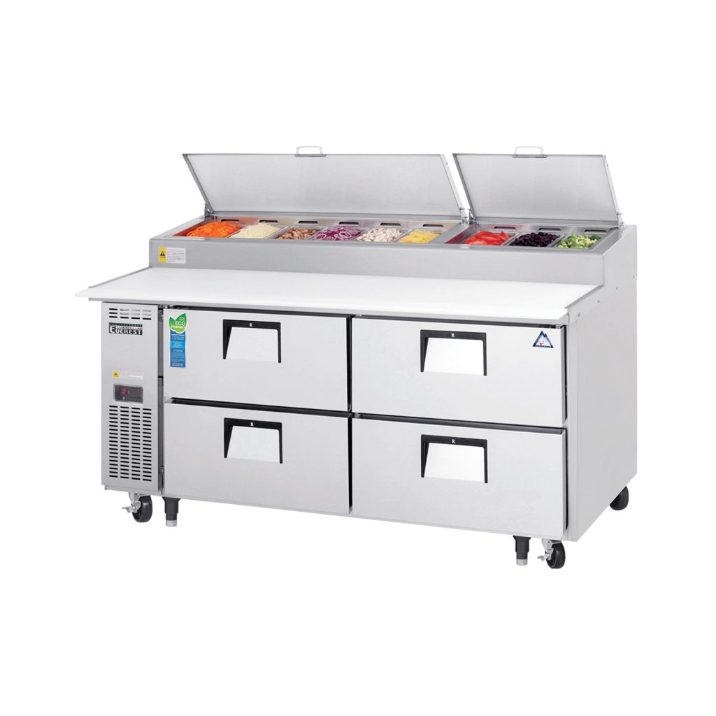 Everest EPPR2-D4 71″ Stainless Steel Pizza Prep Table Refrigerator, 4 Drawers