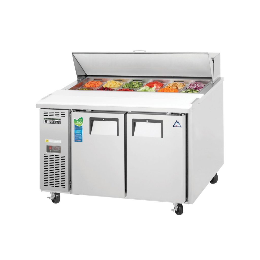 Everest EPR2 47 1/2″ Stainless Steel Sandwich Prep Table Refrigerator, 2 Solid Doors