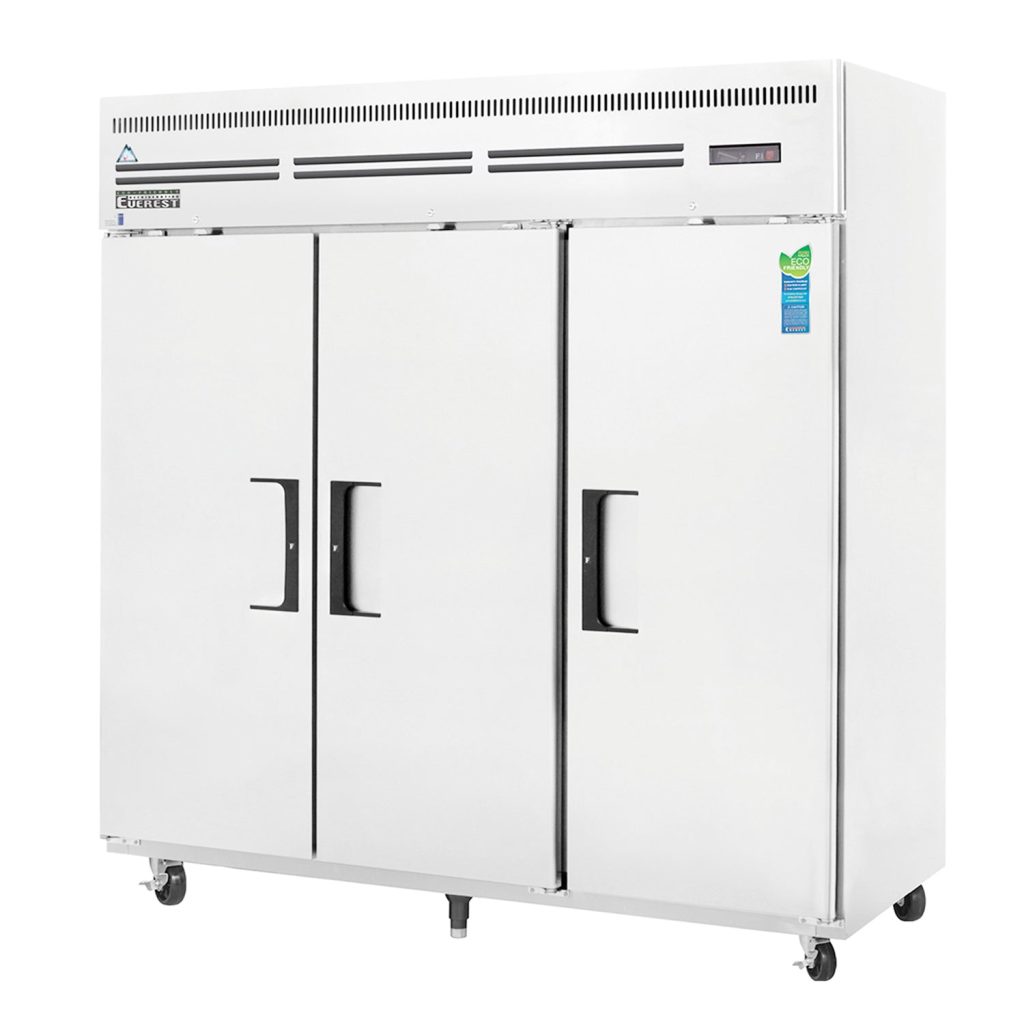 Everest ESF3 74 3/4″ Stainless Steel 71 cu. ft Reach-In Freezer, 3 Solid Full Doors, Top Mount