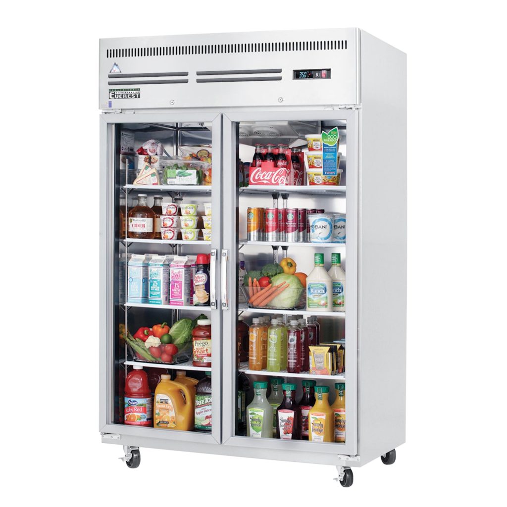 Everest ESGR2 49 5/8″ Stainless Steel 48 cu. ft Reach-In Refrigerator, 2 Glass Full Doors, Top Mount
