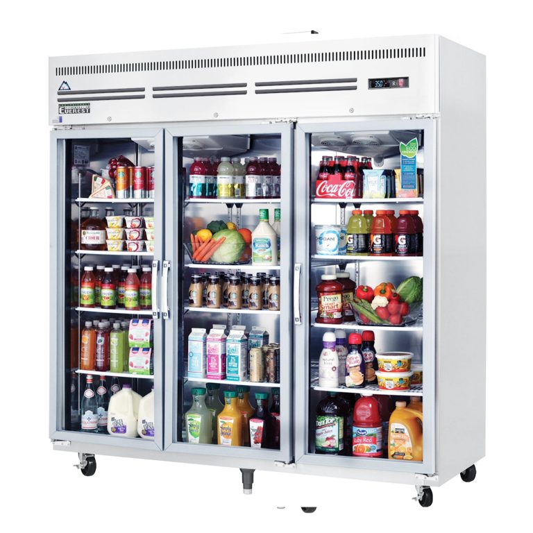 Everest ESGR3A 74 3/4" Acero Inoxidable 71 pies cúb. Nevera de Pie, 3 Puertas Completas de Vidrio, Montaje Superior