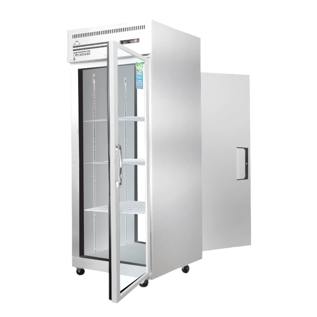 Everest ESPT-1G-1S 29 1/4″ Stainless Steel Reach-In Refrigerator, Swing Solid & Glass Combo, Pass Thru Design, Top Mount