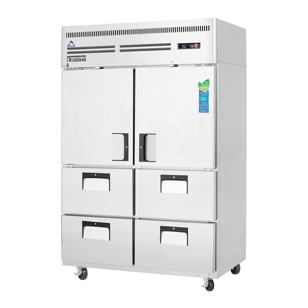 Everest ESR2D4 49 5/8″ Stainless Steel Reach-In Refrigerator, 2 Solid Half Doors and 4 Drawers, Top Mount