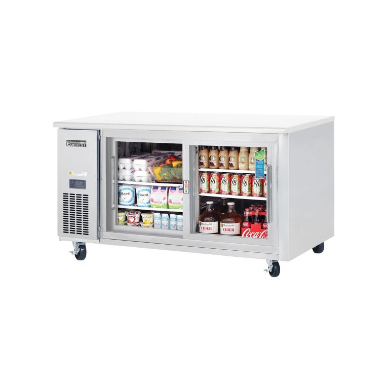 Everest ETGR2 59 1/4" Acero Inoxidable 18 pies cúb. Refrigerador Subfrente, 2 Puertas Correderas de Vidrio