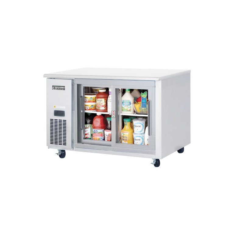 Everest ETGSR2 47 1/2" Acero Inoxidable 13 pies cúb. Refrigerador Subfrente, 2 Puertas Correderas de Vidrio