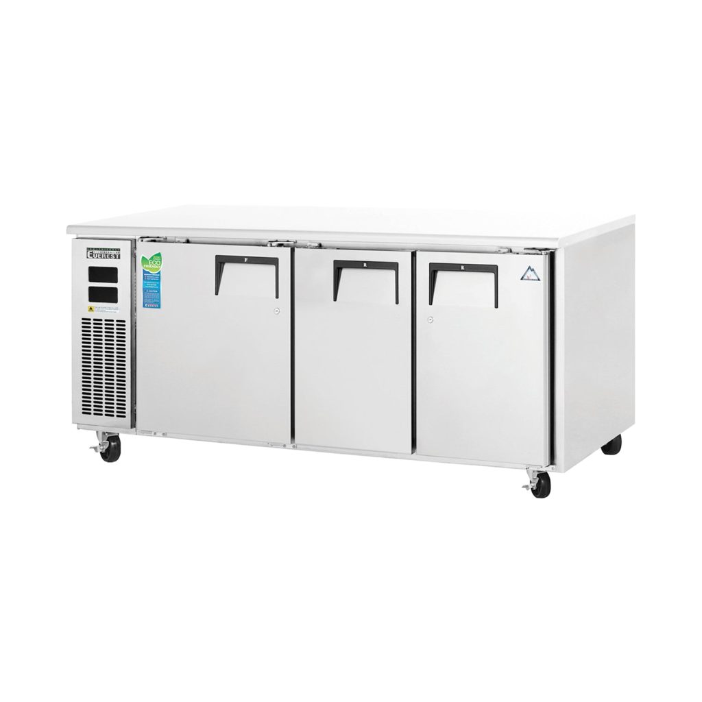 Everest ETRF3 71 1/8″ Stainless Steel Undercounter Refrigerator/Freezer Combo, 3 Solid Doors