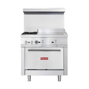 Flamaster FLM-R36-24MG 36” NG/LPG Commercial Gas Range, 2 Open Burners & 24” Griddle, Standard Oven, 153,000 BTU