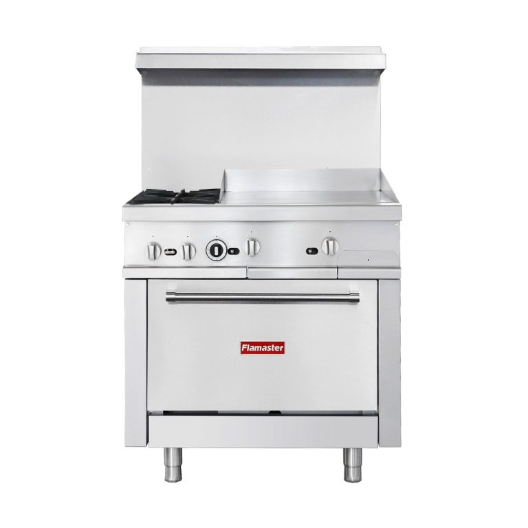 Flamaster FLM-R36-24MG 36” NG/LPG Commercial Gas Range, 2 Open Burners & 24” Griddle, Standard Oven, 153,000 BTU