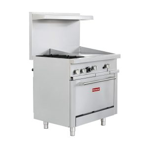 Flamaster FLM-R36-24MG 36” NG/LPG Commercial Gas Range, 2 Open Burners & 24” Griddle, Standard Oven, 153,000 BTU