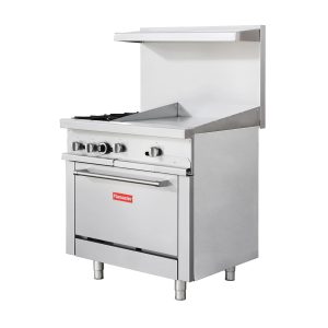 Flamaster FLM-R36-24MG 36” NG/LPG Commercial Gas Range, 2 Open Burners & 24” Griddle, Standard Oven, 153,000 BTU