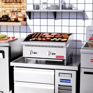 Flamaster FLM-CB24-M 24″ Countertop Gas Charbroiler, NG/LPG, 70,000 BTU, 2 Burners