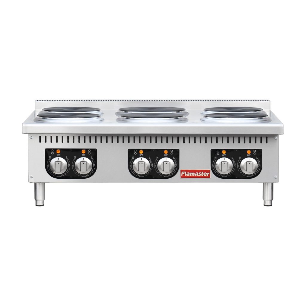 Flamaster FLM-EHP36 36″ Commercial Electric Hot Plate – 6 Burners, 208V, 3 Phase