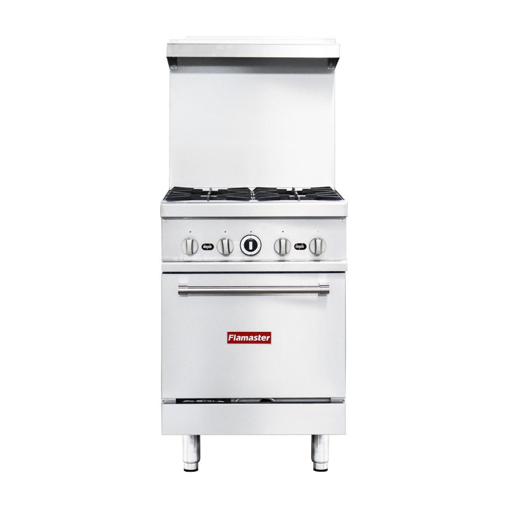 Flamaster FLM-R24 24” NG/LPG Commercial Gas Range, 4 Open Burners, Standard Oven, 153,000 BTU