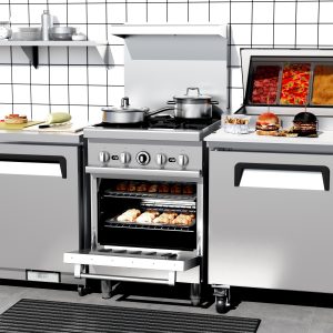 Flamaster FLM-R24 24” NG/LPG Commercial Gas Range, 4 Open Burners, Standard Oven, 153,000 BTU