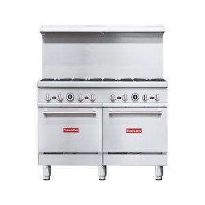 Flamaster FLM-R48 48” NG/LPG Commercial Gas Range, 8 Open Burners, 2 Standard Ovens, 306,000 BTU