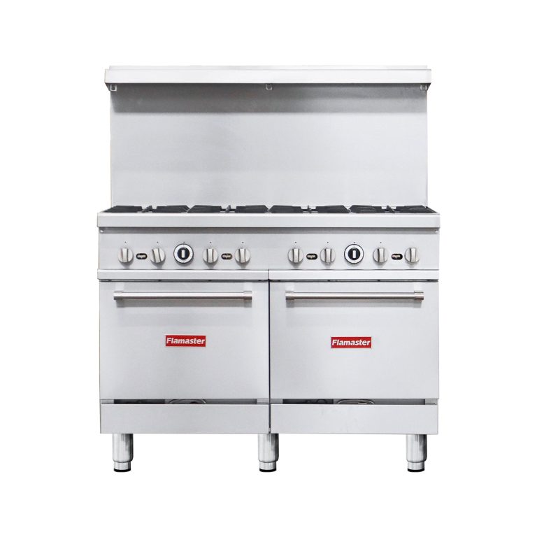 Flamaster FLM-R48 48” NG/LPG Commercial Gas Range, 8 Open Burners, 2 Standard Ovens, 306,000 BTU