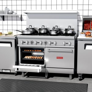 Flamaster FLM-R48 48” NG/LPG Commercial Gas Range, 8 Open Burners, 2 Standard Ovens, 306,000 BTU